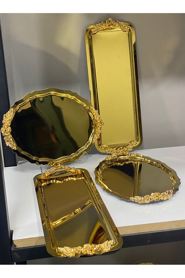 2 ADET OVAL 2 ADET BATON PARLAK GOLD 4 LÜ SUNUM TEPSİSİ - 2