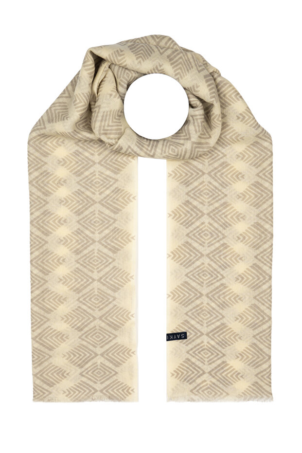 Desenli 100% Yün Atkı - 1