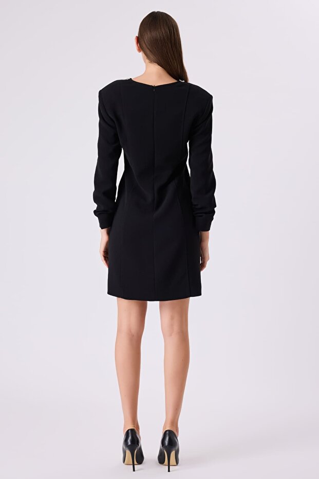 Fiyonk broşlu diz üstü elbise - 2