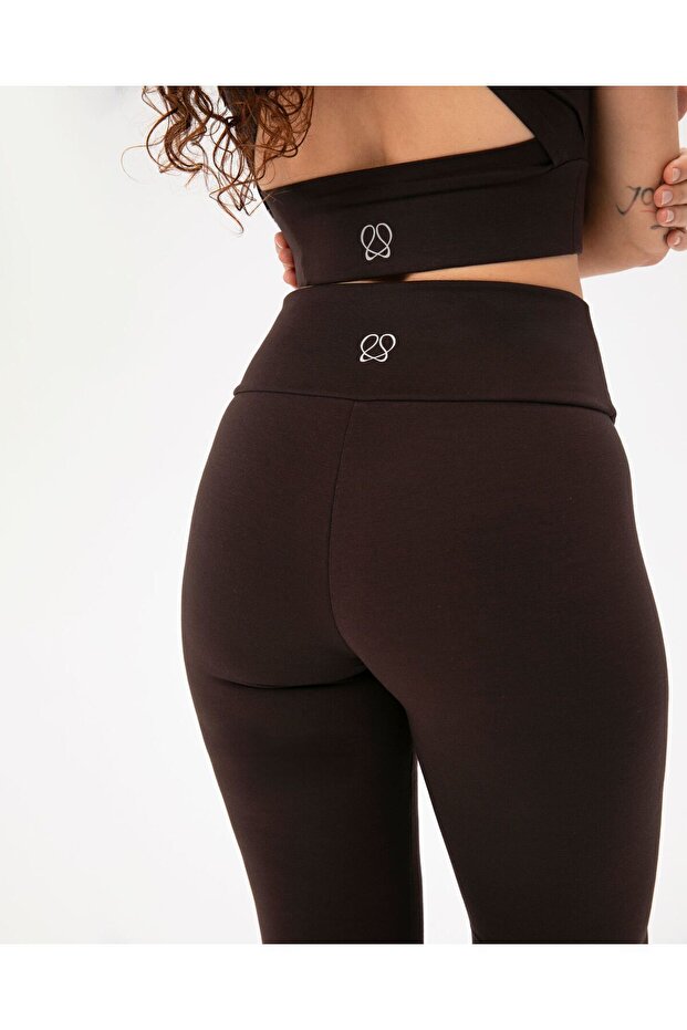 Brown Double Layer High Waist Basic Ecovero ™   Viscose Tights - 3