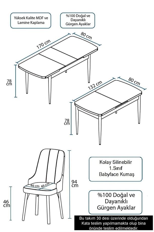Are Serisi 80x132 Açılabilir Mdf Barok Ahşap Desen Masa Takımı Ve 6 Su Yeşili Sandalye - 7