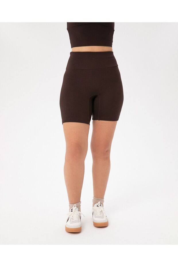 Brown Women's Viscose Front Seamless High Waist Biker Leggings Shorts