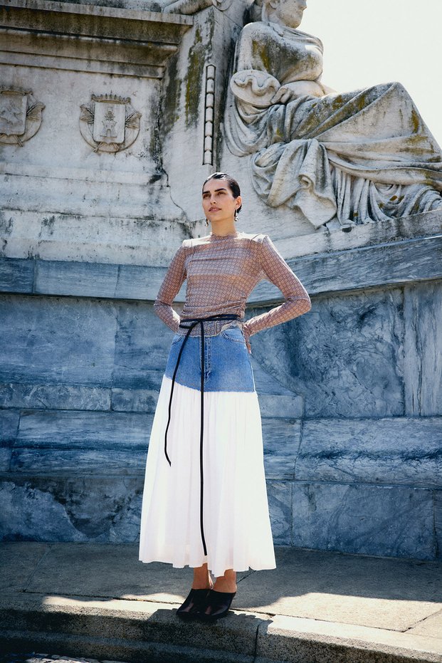 Blue Denim Detailed Skirt