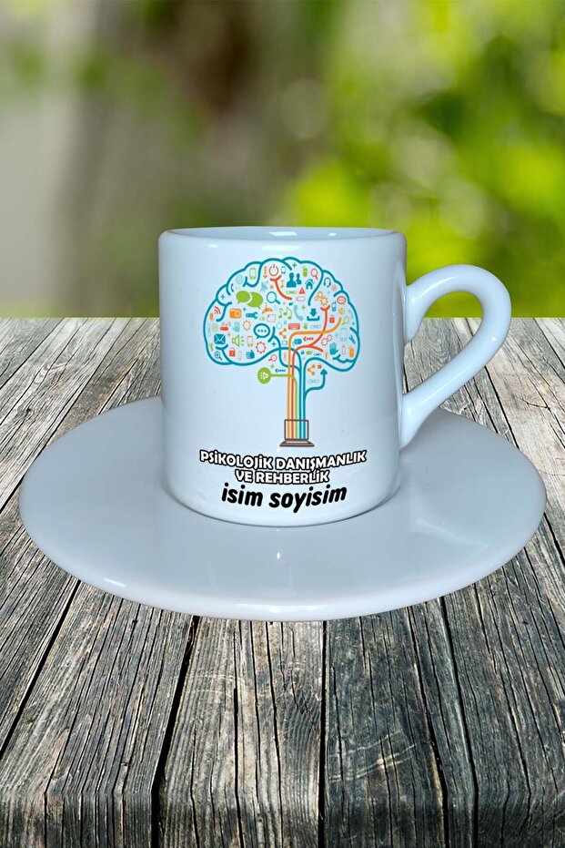 Psychological Counseling and Guidance Profession Printed Turkish Coffee Cup with Saucer Model 6