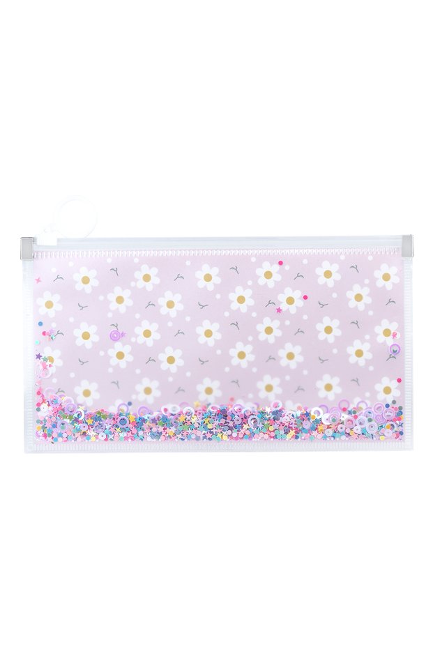 Shimmering Transparent Pencil Case - Daisy Pattern