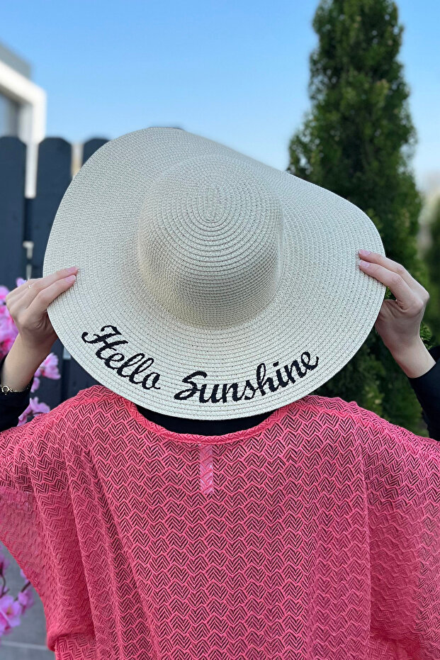 Hello Sunshine قبعة من القش باللون البيج - Rş-22 - 2