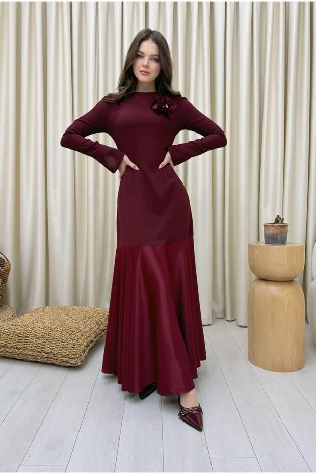 New Year's Dress - Satin Detailed Cotton Crepe with Adjustable Back Skirt