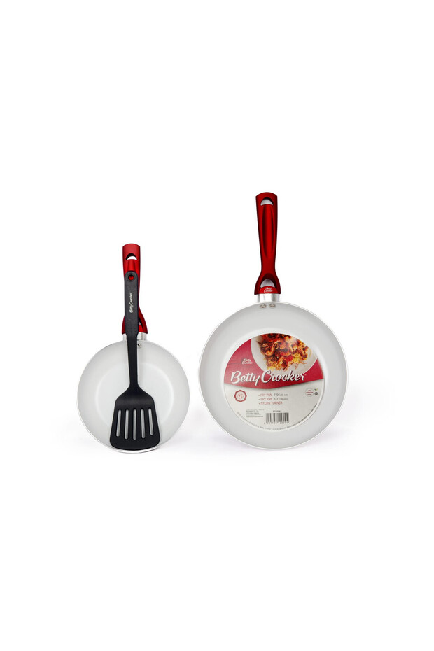 Non-Stick Carbon Steel Fry Pan 2-Piece Set, 26/20 cm Size, Red&White