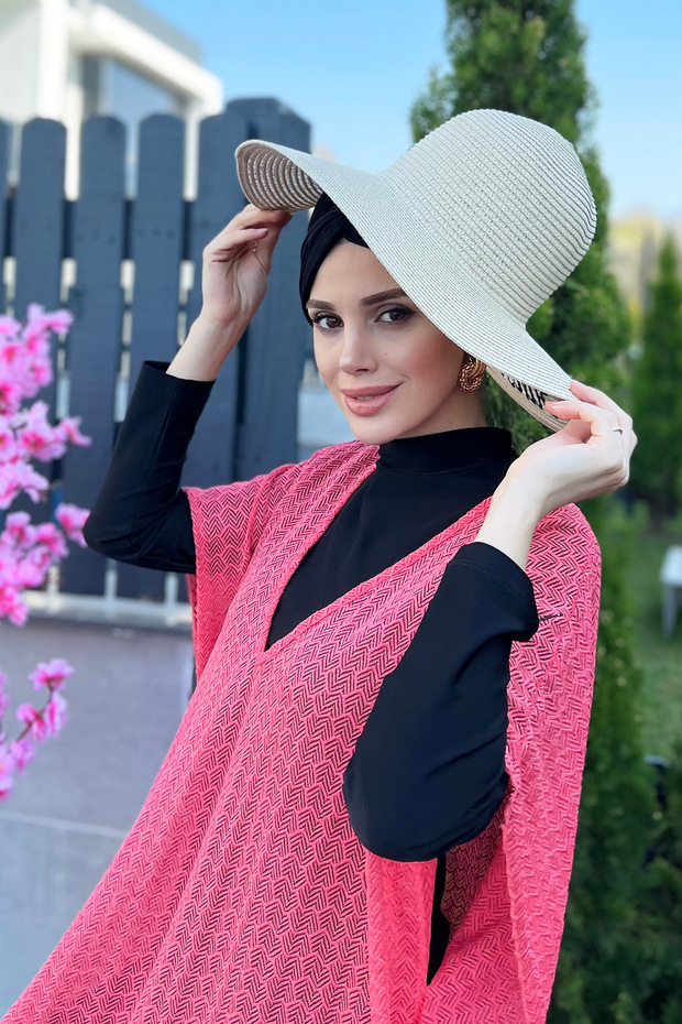 Hello Sunshine قبعة من القش باللون البيج - Rş-22 - 3