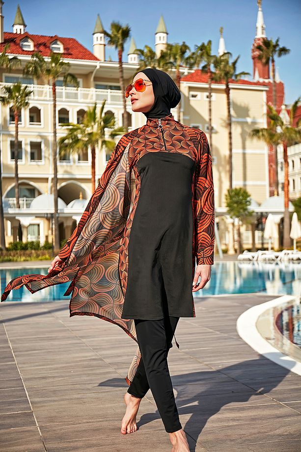 Remsa Tesettür Mayo Üzerine Tek Kaftan Kimono Pareo RP015 Retro - 7