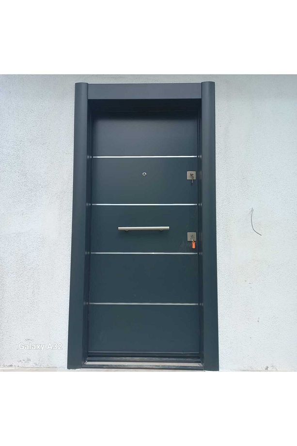 Antrasit Kompozit Kaplama Çelik Kapı, Statik Kasalı Düz Model Tırnaklı Sistem Sağ Açılım - 2