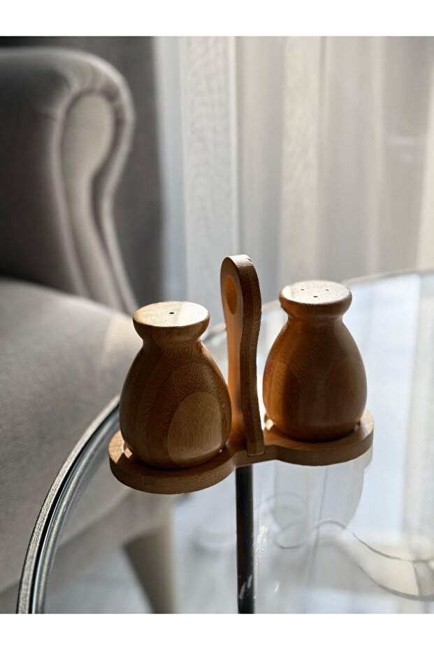 2 Li Bambu Stantlı Tuzluk Biberlik - 1
