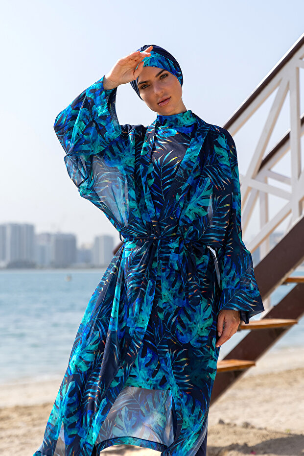 Remsa Tesettür Single Caftan over Swimsuit Kimono Pareo Rp009 Tropical