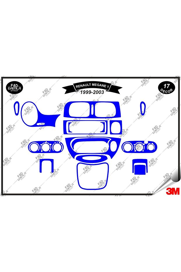 Renault Megane 1 (1999-2003) - 17 Pieces Blue Glove Box Sideboard Trim and Chest Mahogany Skin Set