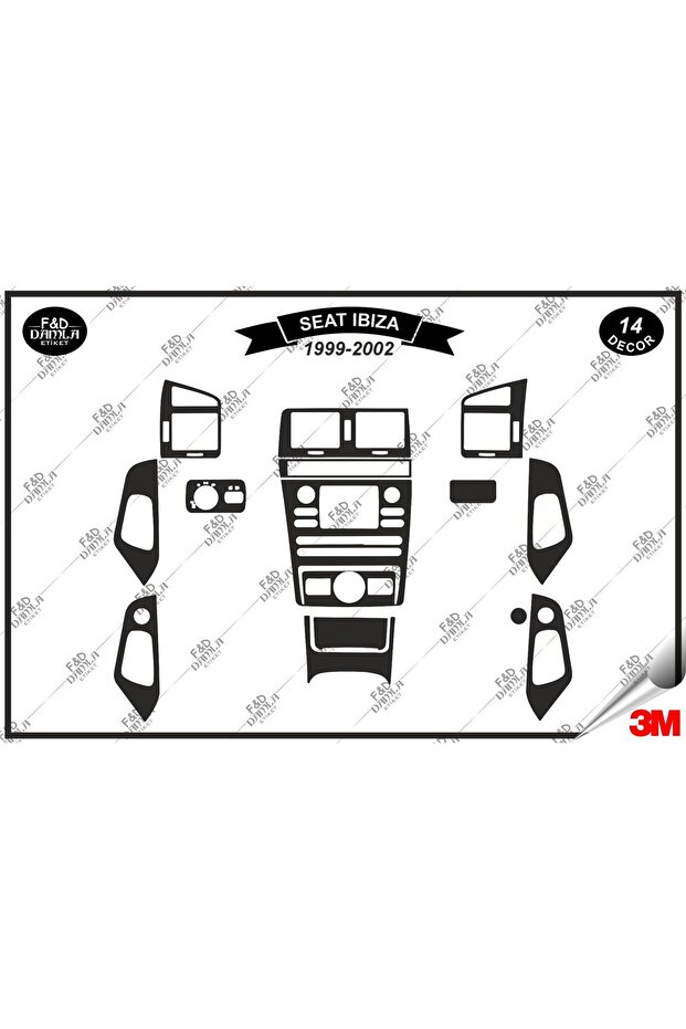 Seat Ibiza 1999-2002 Dashboard Console Trim Chest Mahogany Finish Set 14 Pieces Black