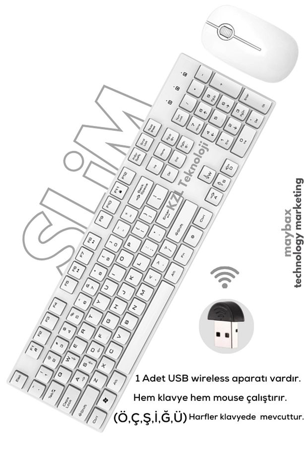 Ultra Slim Tv Pc Mobile Tablet Uyumlu Kablosuz Q Klavye Mouse Set Beyaz 2.4 Ghz Wireless Set Numlock - 1