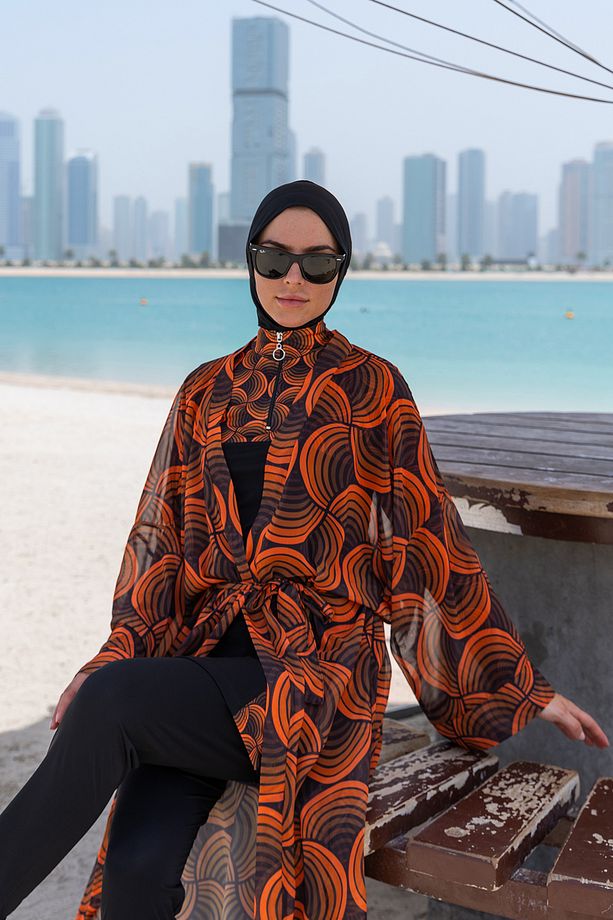 Remsa Tesettür Mayo Üzerine Tek Kaftan Kimono Pareo RP015 Retro - 3