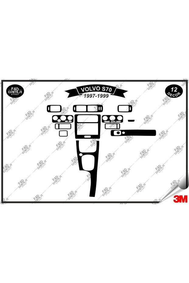 For Volvo S70 1997-1999 Black Glove Box Console Trim - 12 Pieces Chest Mahogany Skin Set