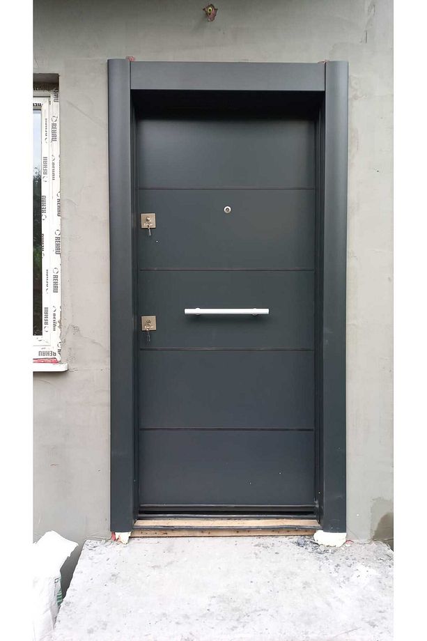 Antrasit Kompozit Kaplama Çelik Kapı, Statik Kasalı Düz Model Tırnaklı Sistem Sağ Açılım - 4