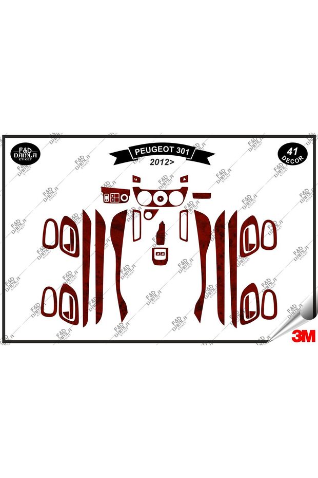 Peugeot 301 2012 Dashboard Console Trim Chest Mahogany Veneer Set 41 Pieces Mahogany