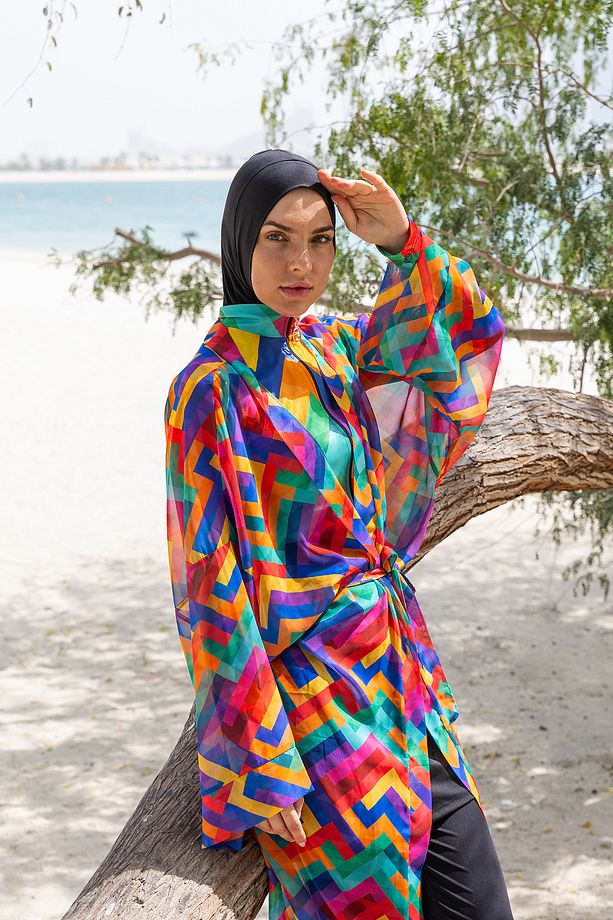 Remsa Tesettür Mayo Üzerine Tek Kaftan Kimono Pareo RP016 Tetris - 7
