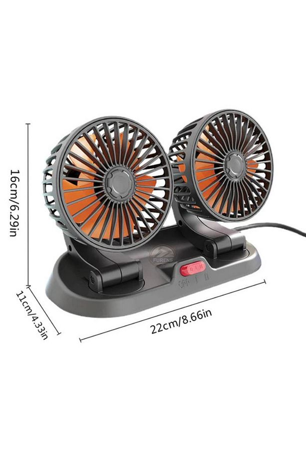 Araç İçi Vantilatör 360° Dönebilen Torpido Üstü Çift Başlıklı Vantilatör 12v Uyumlu Soğutucu Fan - 3