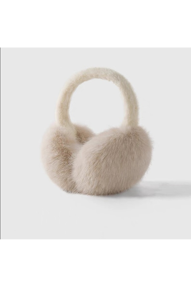 غطاء أذن شتوي من القطيفة باللون البيج للحماية من البرد - 1