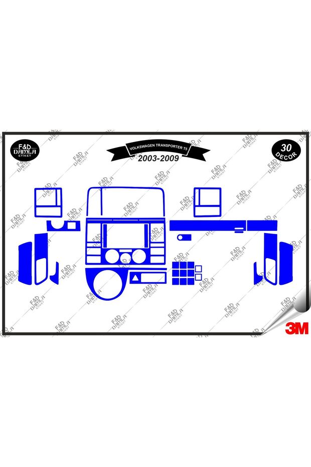 Volkswagen Transporter T5 2003-2009 Dashboard Console Trim Chest Mahogany Veneer Set 30 Pieces Blue