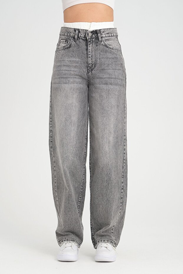 Anthracite Washing Effect Boxer Detailed Baggy Jean