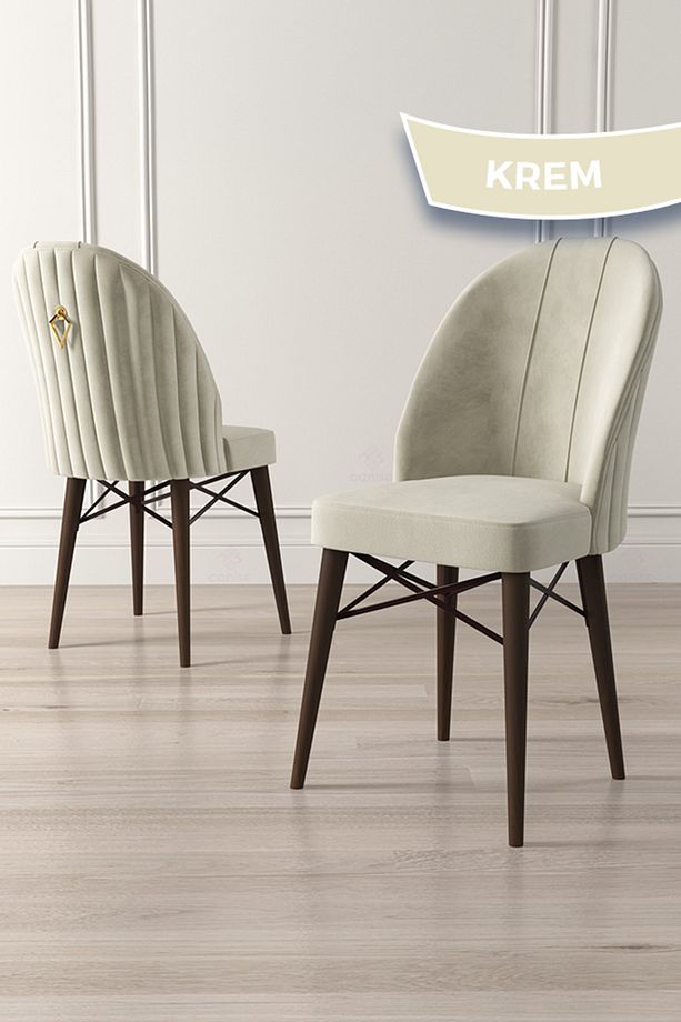 Roz Serisi,80x132 Mdf Açılabilir Barok Ahşap Desen Masa Takımı 4 Krem Sandalye Ve 1 Bench - 5