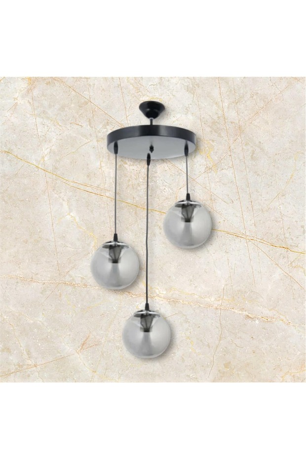 Glass 3lü Siyah Krom Avize - 1