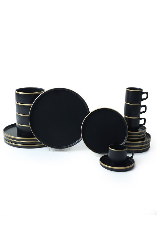 Mat Siyah Gold Fileli Stackable Yemek / Kahvaltı Takımı 20 Parça 4 Kişilik - 5