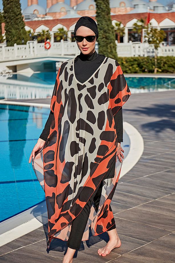 Remsa Tesettür Mayo Üzerine Tasarım Tek Kaftan Pareo RDP002 Dev Benek - 6