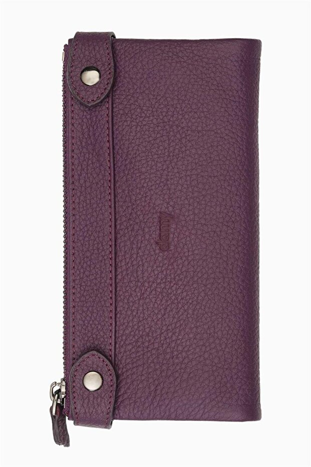 Genuine Leather Women's Wallet - Portfolio 8215 - Plum