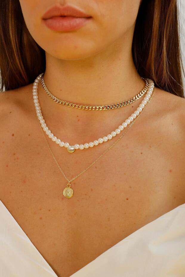 Gold Triple Pearl Necklace