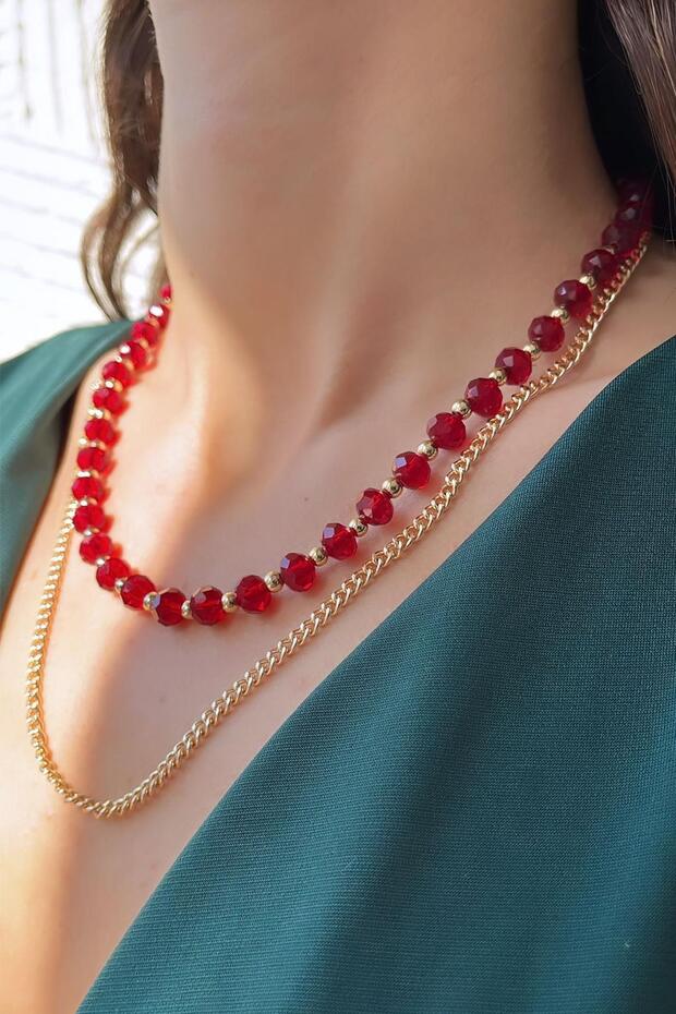 Crystal beaded double necklace - 1