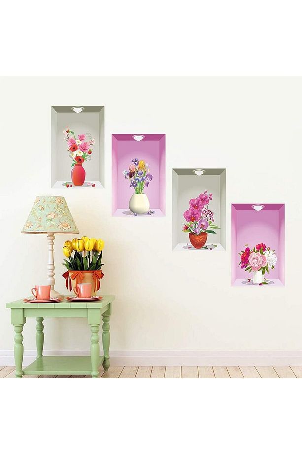 Flora 4 adet 3D duvar sticker - 2