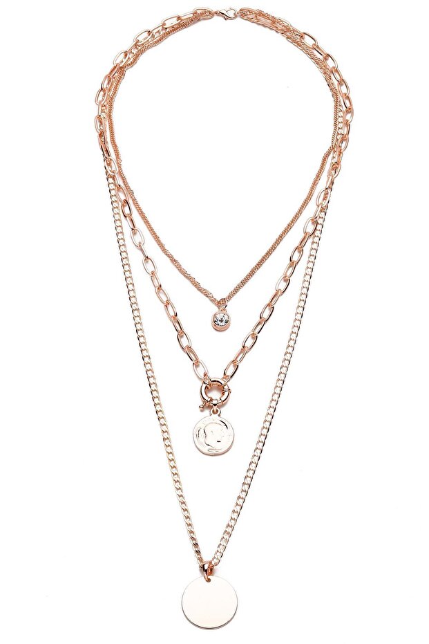 Rose Madalyonlu Üçlü Kolye - 3