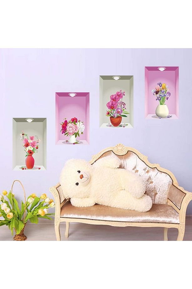 Flora 4 adet 3D duvar sticker - 3