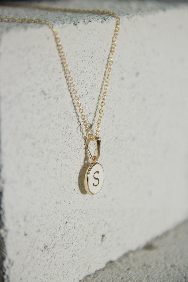 Gold Mineli Harf Kolye - 5