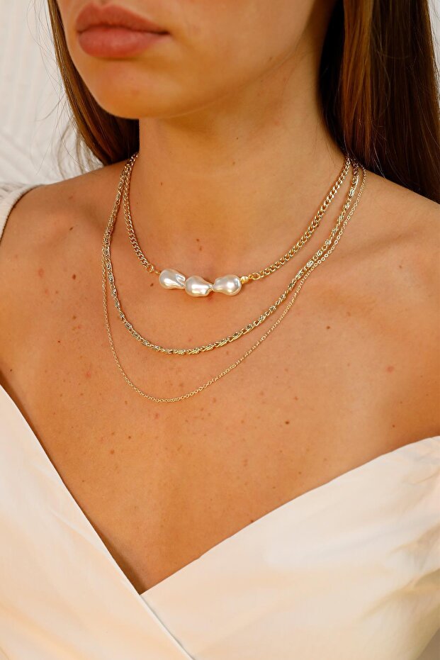 Gold Pearl Triple Combination Necklace