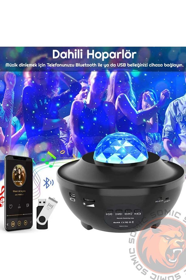 Starry Galaxy Projektör Bluetooth Hoparlör Ios&androıd App Parti Yılbaşı Için Gece Lambası - 4
