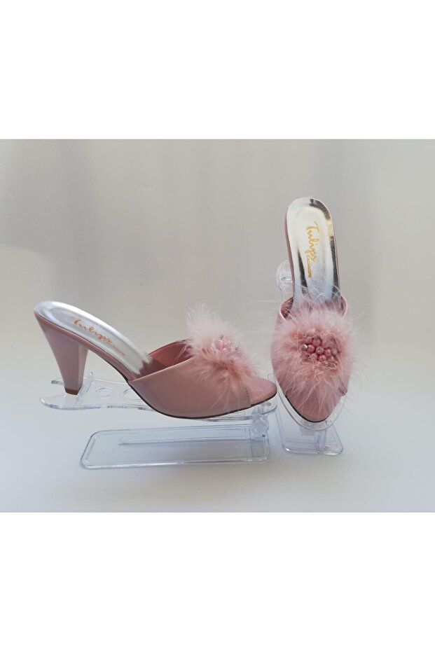 Tulips Powder Goose Feather Women's Dowry Slippers 561