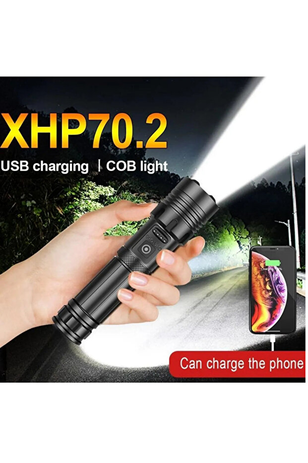 Güçlü Led El Feneri Zoom Torch Şarj Edilebilir El Feneri Avcı Kamp Feneri - 1
