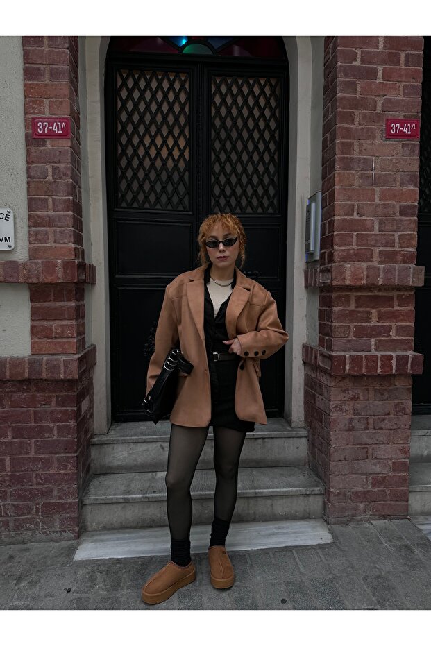 سترة بليزر مبطنة من جلد الغزال بريميوم تريند - 5