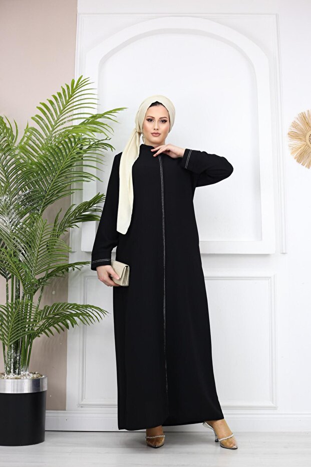 Şerit Detaylı Battal Beden Hüsna Feracce - 4