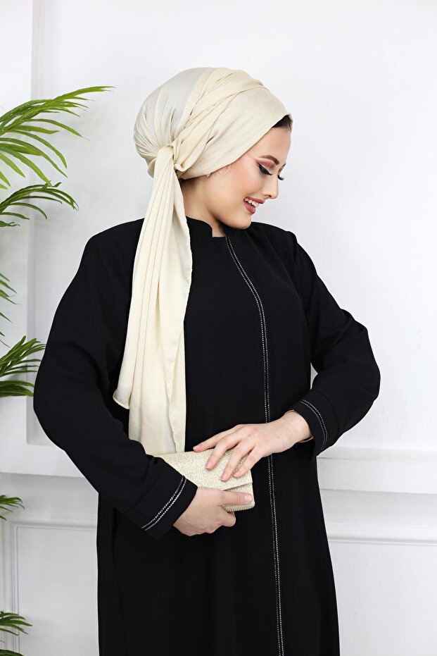 Şerit Detaylı Battal Beden Hüsna Feracce - 6