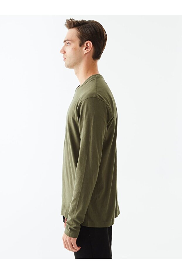 Bisiklet Yaka Basıc Yeşil Sweatshırt - 5