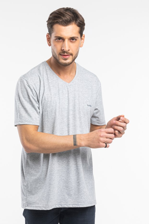 Süperlife Men V Neck Slim Fit Brooklyn Printed Short Sleeve t Shirt Spr 265