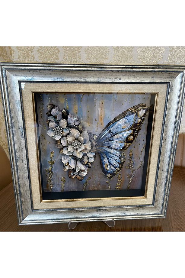 3D Rölyef Tablo, El Yapımı Rölyef Tablo, Handmade Relief Table, 45 x 45 cm Kelebek Rölyef Tablo - 7